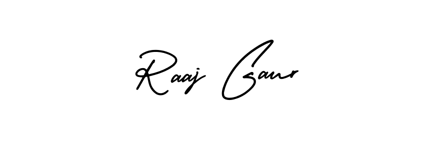 The best way (AmerikaSignatureDemo-Regular) to make a short signature is to pick only two or three words in your name. The name Raaj Gaur include a total of six letters. For converting this name. Raaj Gaur signature style 3 images and pictures png