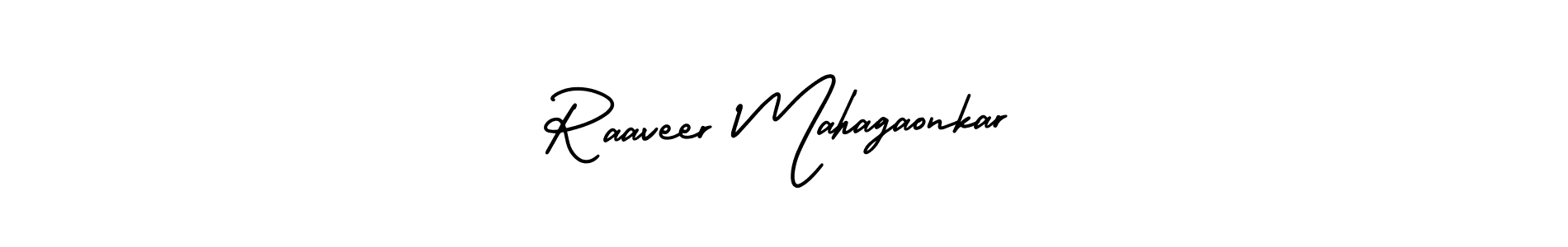 The best way (AmerikaSignatureDemo-Regular) to make a short signature is to pick only two or three words in your name. The name Raaveer Mahagaonkar include a total of six letters. For converting this name. Raaveer Mahagaonkar signature style 3 images and pictures png