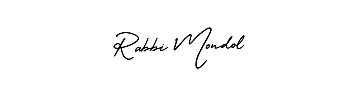 The best way (AmerikaSignatureDemo-Regular) to make a short signature is to pick only two or three words in your name. The name Rabbi Mondol include a total of six letters. For converting this name. Rabbi Mondol signature style 3 images and pictures png