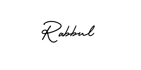 How to make Rabbul name signature. Use AmerikaSignatureDemo-Regular style for creating short signs online. This is the latest handwritten sign. Rabbul signature style 3 images and pictures png