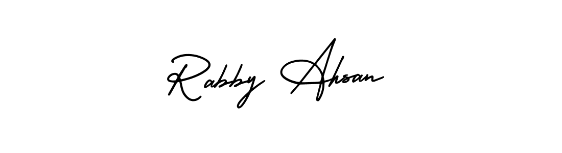 AmerikaSignatureDemo-Regular is a professional signature style that is perfect for those who want to add a touch of class to their signature. It is also a great choice for those who want to make their signature more unique. Get Rabby Ahsan name to fancy signature for free. Rabby Ahsan signature style 3 images and pictures png