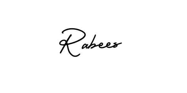 The best way (AmerikaSignatureDemo-Regular) to make a short signature is to pick only two or three words in your name. The name Rabees include a total of six letters. For converting this name. Rabees signature style 3 images and pictures png