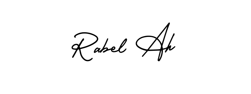 The best way (AmerikaSignatureDemo-Regular) to make a short signature is to pick only two or three words in your name. The name Rabel Ah include a total of six letters. For converting this name. Rabel Ah signature style 3 images and pictures png