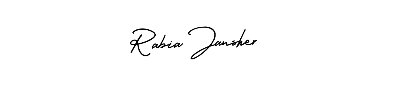 The best way (AmerikaSignatureDemo-Regular) to make a short signature is to pick only two or three words in your name. The name Rabia Jansher include a total of six letters. For converting this name. Rabia Jansher signature style 3 images and pictures png