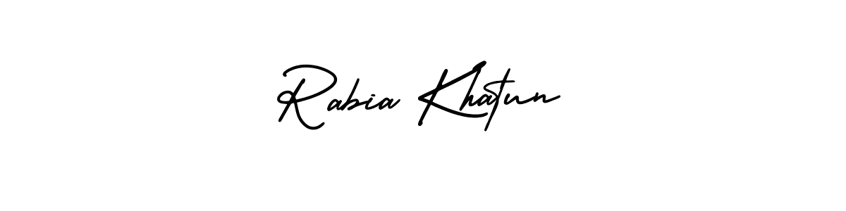You should practise on your own different ways (AmerikaSignatureDemo-Regular) to write your name (Rabia Khatun) in signature. don't let someone else do it for you. Rabia Khatun signature style 3 images and pictures png