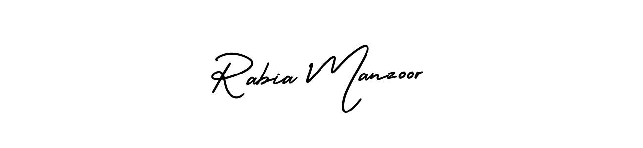 This is the best signature style for the Rabia Manzoor name. Also you like these signature font (AmerikaSignatureDemo-Regular). Mix name signature. Rabia Manzoor signature style 3 images and pictures png