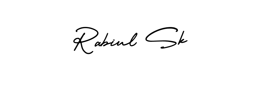 The best way (AmerikaSignatureDemo-Regular) to make a short signature is to pick only two or three words in your name. The name Rabiul Sk include a total of six letters. For converting this name. Rabiul Sk signature style 3 images and pictures png