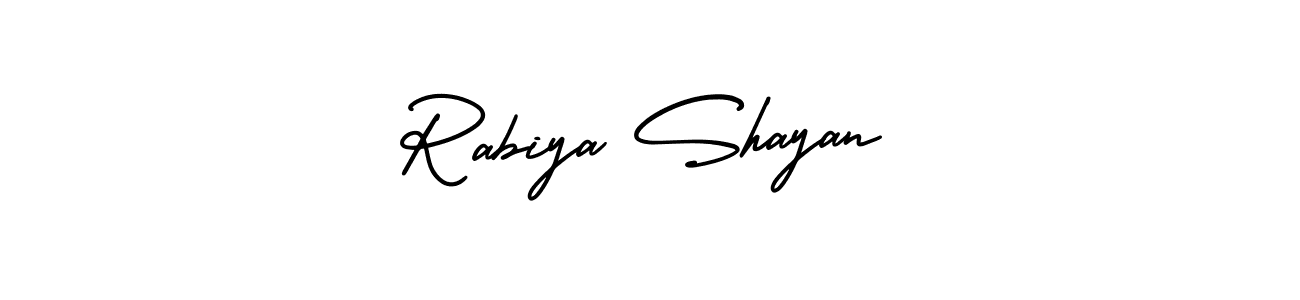 The best way (AmerikaSignatureDemo-Regular) to make a short signature is to pick only two or three words in your name. The name Rabiya Shayan include a total of six letters. For converting this name. Rabiya Shayan signature style 3 images and pictures png