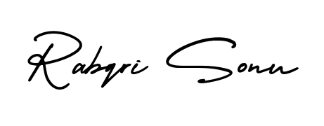 Discover how Rabqri Sonu looks in an executive cursive font (AmerikaSignatureDemo-Regular). Perfect for legal documents, invoices, and certificates. Rabqri Sonu signature style 3 images and pictures png