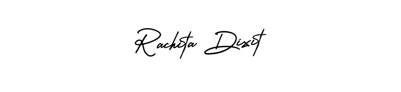 You should practise on your own different ways (AmerikaSignatureDemo-Regular) to write your name (Rachita Dixit) in signature. don't let someone else do it for you. Rachita Dixit signature style 3 images and pictures png