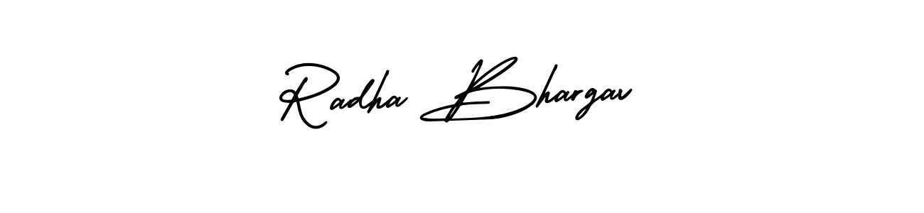 You should practise on your own different ways (AmerikaSignatureDemo-Regular) to write your name (Radha Bhargav) in signature. don't let someone else do it for you. Radha Bhargav signature style 3 images and pictures png