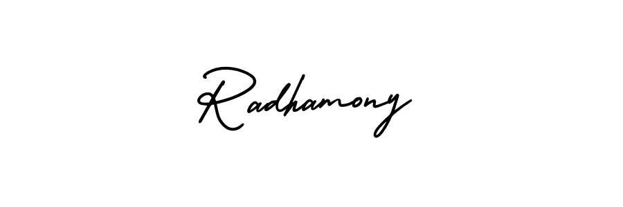 The best way (AmerikaSignatureDemo-Regular) to make a short signature is to pick only two or three words in your name. The name Radhamony include a total of six letters. For converting this name. Radhamony signature style 3 images and pictures png