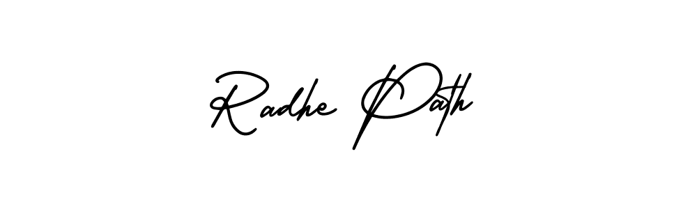 Similarly AmerikaSignatureDemo-Regular is the best handwritten signature design. Signature creator online .You can use it as an online autograph creator for name Radhe Path. Radhe Path signature style 3 images and pictures png