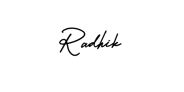 Use a signature maker to create a handwritten signature online. With this signature software, you can design (AmerikaSignatureDemo-Regular) your own signature for name Radhik. Radhik signature style 3 images and pictures png