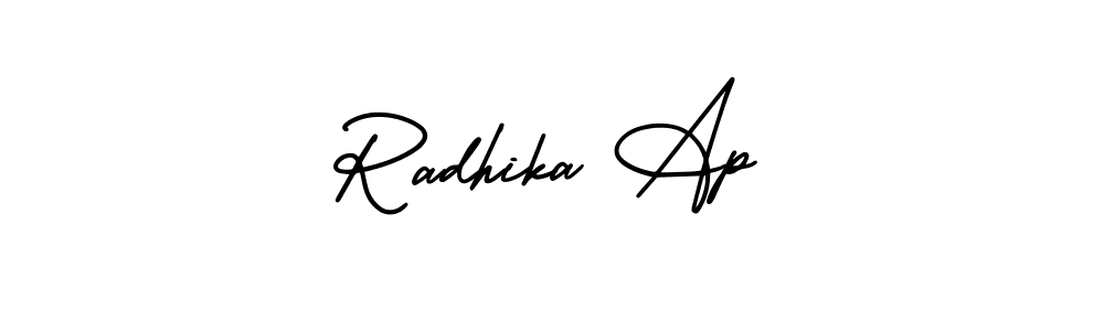 This is the best signature style for the Radhika Ap name. Also you like these signature font (AmerikaSignatureDemo-Regular). Mix name signature. Radhika Ap signature style 3 images and pictures png