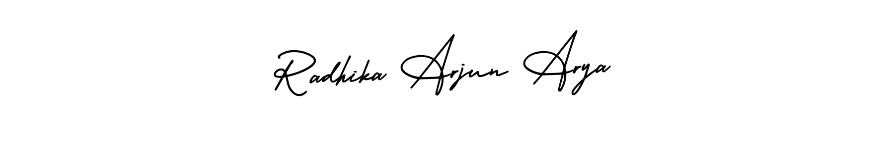 How to make Radhika Arjun Arya name signature. Use AmerikaSignatureDemo-Regular style for creating short signs online. This is the latest handwritten sign. Radhika Arjun Arya signature style 3 images and pictures png