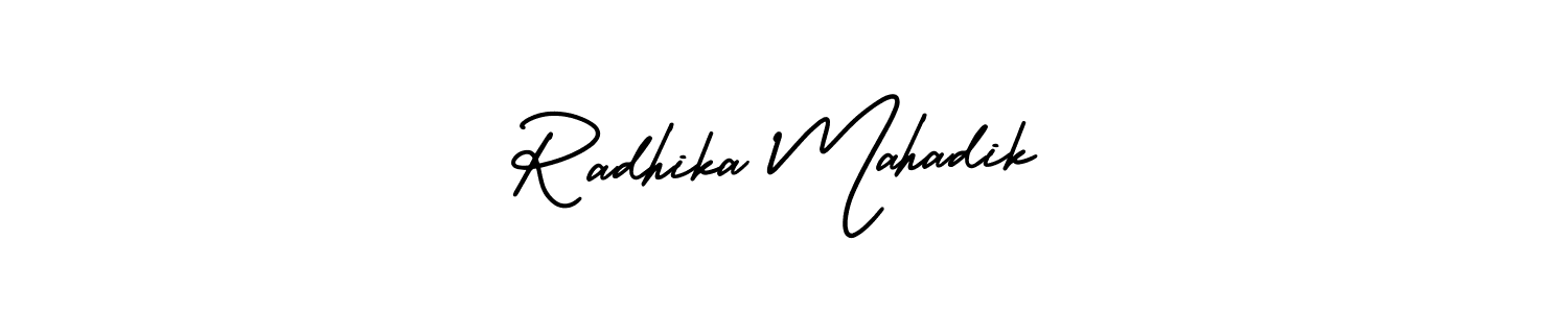 if you are searching for the best signature style for your name Radhika Mahadik. so please give up your signature search. here we have designed multiple signature styles  using AmerikaSignatureDemo-Regular. Radhika Mahadik signature style 3 images and pictures png