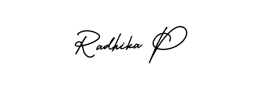 Use a signature maker to create a handwritten signature online. With this signature software, you can design (AmerikaSignatureDemo-Regular) your own signature for name Radhika P. Radhika P signature style 3 images and pictures png