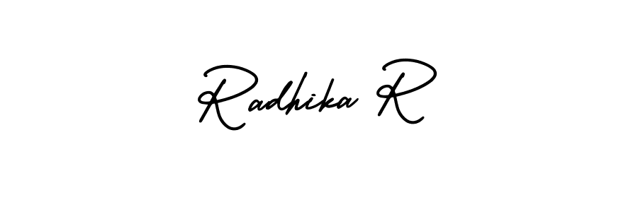 The best way (AmerikaSignatureDemo-Regular) to make a short signature is to pick only two or three words in your name. The name Radhika R include a total of six letters. For converting this name. Radhika R signature style 3 images and pictures png