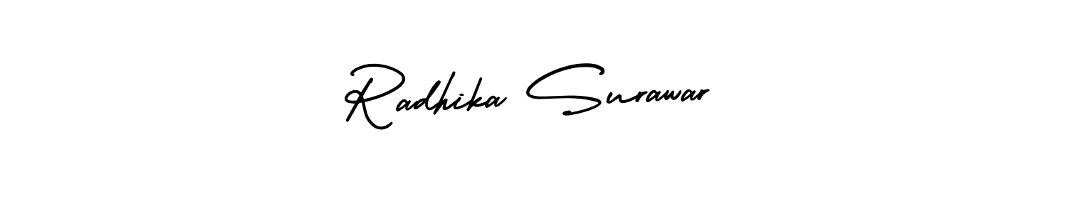 The best way (AmerikaSignatureDemo-Regular) to make a short signature is to pick only two or three words in your name. The name Radhika Surawar include a total of six letters. For converting this name. Radhika Surawar signature style 3 images and pictures png