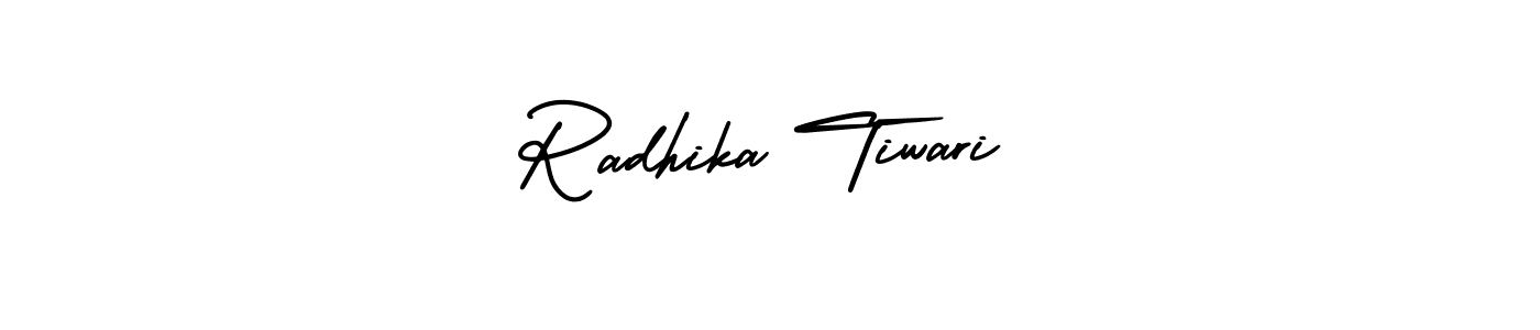 You should practise on your own different ways (AmerikaSignatureDemo-Regular) to write your name (Radhika Tiwari) in signature. don't let someone else do it for you. Radhika Tiwari signature style 3 images and pictures png