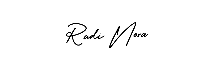 You should practise on your own different ways (AmerikaSignatureDemo-Regular) to write your name (Radi Nora) in signature. don't let someone else do it for you. Radi Nora signature style 3 images and pictures png