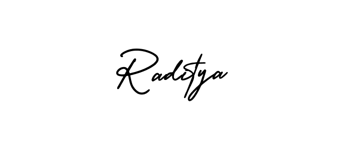 How to make Raditya name signature. Use AmerikaSignatureDemo-Regular style for creating short signs online. This is the latest handwritten sign. Raditya signature style 3 images and pictures png