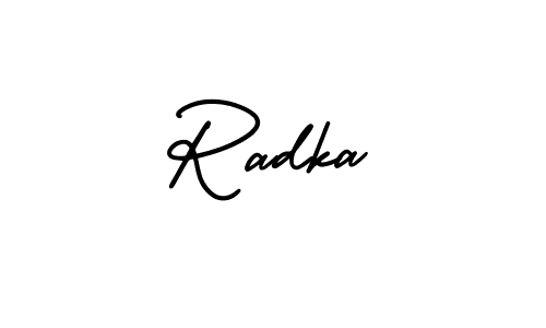 How to make Radka name signature. Use AmerikaSignatureDemo-Regular style for creating short signs online. This is the latest handwritten sign. Radka signature style 3 images and pictures png