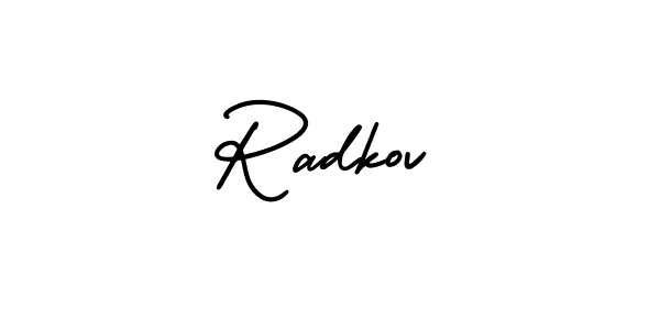 You should practise on your own different ways (AmerikaSignatureDemo-Regular) to write your name (Radkov) in signature. don't let someone else do it for you. Radkov signature style 3 images and pictures png