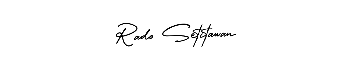 You should practise on your own different ways (AmerikaSignatureDemo-Regular) to write your name (Rado Setitawan) in signature. don't let someone else do it for you. Rado Setitawan signature style 3 images and pictures png