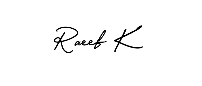 Make a beautiful signature design for name Raeef K. With this signature (AmerikaSignatureDemo-Regular) style, you can create a handwritten signature for free. Raeef K signature style 3 images and pictures png