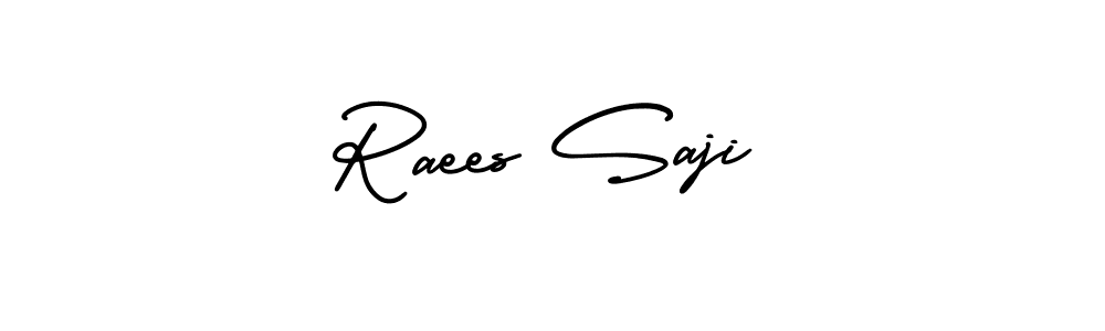 This is the best signature style for the Raees Saji name. Also you like these signature font (AmerikaSignatureDemo-Regular). Mix name signature. Raees Saji signature style 3 images and pictures png