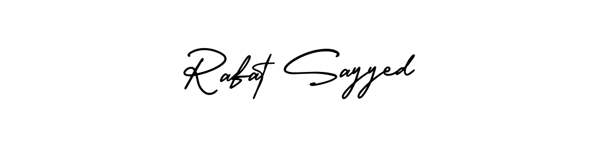 The best way (AmerikaSignatureDemo-Regular) to make a short signature is to pick only two or three words in your name. The name Rafat Sayyed include a total of six letters. For converting this name. Rafat Sayyed signature style 3 images and pictures png