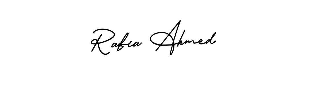 You should practise on your own different ways (AmerikaSignatureDemo-Regular) to write your name (Rafia Ahmed) in signature. don't let someone else do it for you. Rafia Ahmed signature style 3 images and pictures png