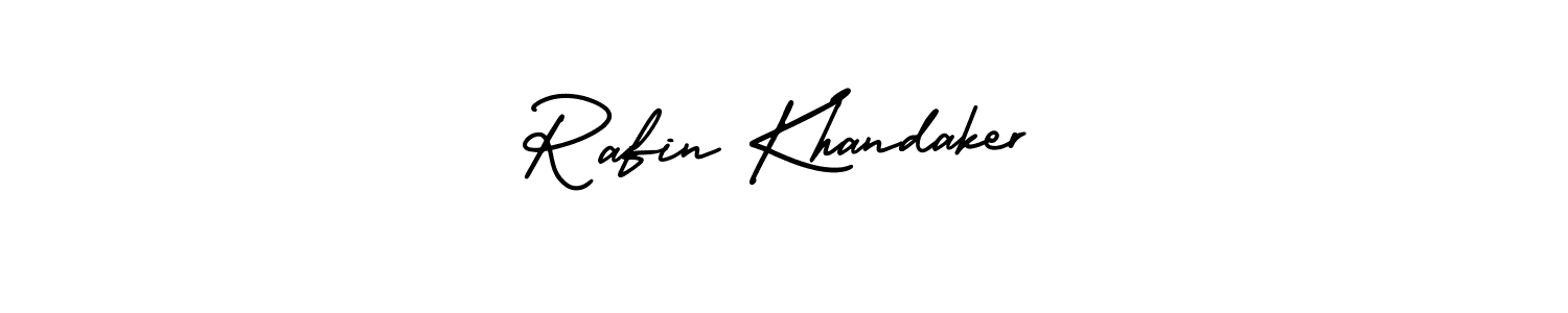 You should practise on your own different ways (AmerikaSignatureDemo-Regular) to write your name (Rafin Khandaker) in signature. don't let someone else do it for you. Rafin Khandaker signature style 3 images and pictures png