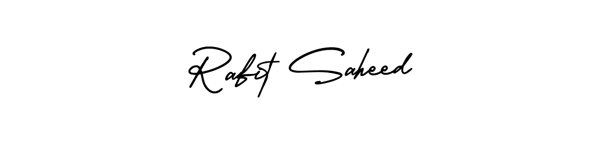 You should practise on your own different ways (AmerikaSignatureDemo-Regular) to write your name (Rafit Saheed) in signature. don't let someone else do it for you. Rafit Saheed signature style 3 images and pictures png