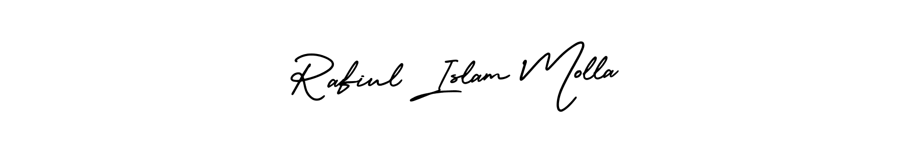 The best way (AmerikaSignatureDemo-Regular) to make a short signature is to pick only two or three words in your name. The name Rafiul Islam Molla include a total of six letters. For converting this name. Rafiul Islam Molla signature style 3 images and pictures png