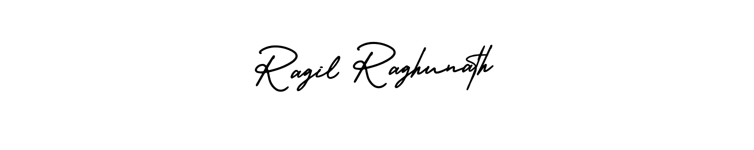 You should practise on your own different ways (AmerikaSignatureDemo-Regular) to write your name (Ragil Raghunath) in signature. don't let someone else do it for you. Ragil Raghunath signature style 3 images and pictures png