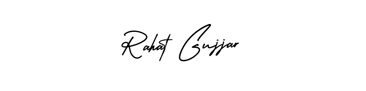 The best way (AmerikaSignatureDemo-Regular) to make a short signature is to pick only two or three words in your name. The name Rahat Gujjar include a total of six letters. For converting this name. Rahat Gujjar signature style 3 images and pictures png