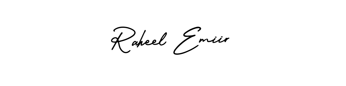 Raheel Emiir stylish signature style. Best Handwritten Sign (AmerikaSignatureDemo-Regular) for my name. Handwritten Signature Collection Ideas for my name Raheel Emiir. Raheel Emiir signature style 3 images and pictures png