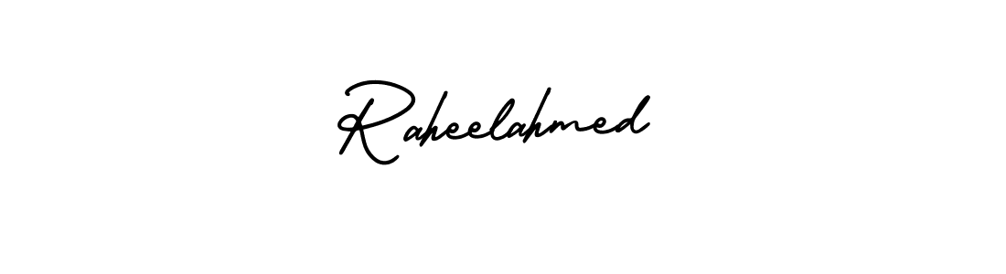 You should practise on your own different ways (AmerikaSignatureDemo-Regular) to write your name (Raheelahmed) in signature. don't let someone else do it for you. Raheelahmed signature style 3 images and pictures png