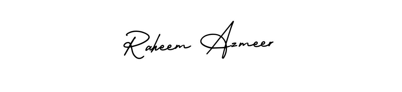 The best way (AmerikaSignatureDemo-Regular) to make a short signature is to pick only two or three words in your name. The name Raheem Azmeer include a total of six letters. For converting this name. Raheem Azmeer signature style 3 images and pictures png
