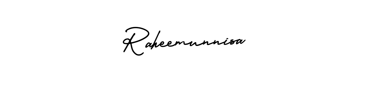 The best way (AmerikaSignatureDemo-Regular) to make a short signature is to pick only two or three words in your name. The name Raheemunnisa include a total of six letters. For converting this name. Raheemunnisa signature style 3 images and pictures png