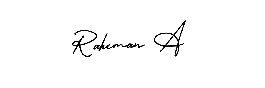 How to Draw Rahiman A signature style? AmerikaSignatureDemo-Regular is a latest design signature styles for name Rahiman A. Rahiman A signature style 3 images and pictures png