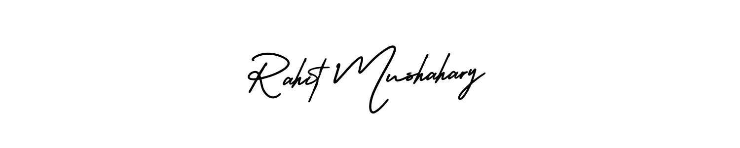The best way (AmerikaSignatureDemo-Regular) to make a short signature is to pick only two or three words in your name. The name Rahit Mushahary include a total of six letters. For converting this name. Rahit Mushahary signature style 3 images and pictures png