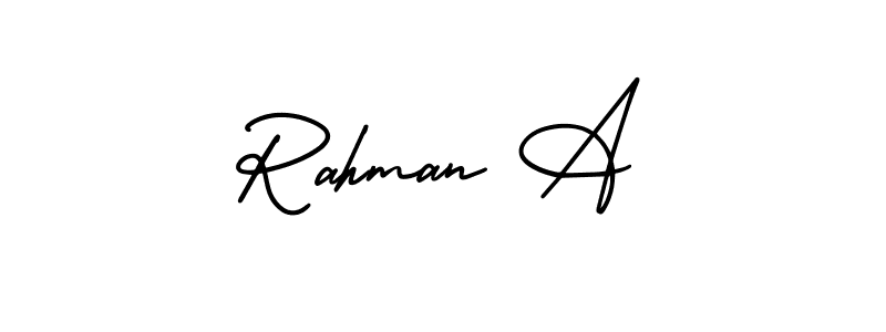 You should practise on your own different ways (AmerikaSignatureDemo-Regular) to write your name (Rahman A) in signature. don't let someone else do it for you. Rahman A signature style 3 images and pictures png