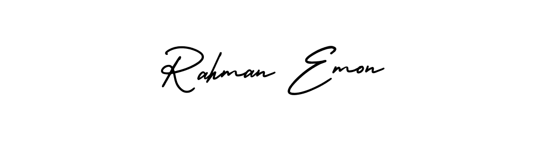 if you are searching for the best signature style for your name Rahman Emon. so please give up your signature search. here we have designed multiple signature styles  using AmerikaSignatureDemo-Regular. Rahman Emon signature style 3 images and pictures png