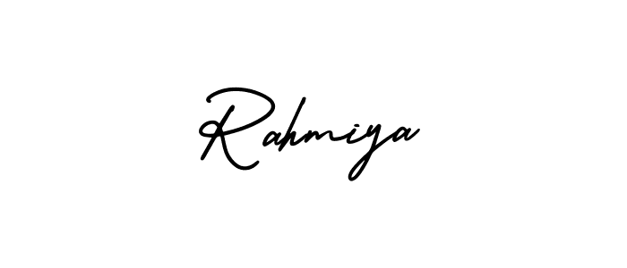 The best way (AmerikaSignatureDemo-Regular) to make a short signature is to pick only two or three words in your name. The name Rahmiya include a total of six letters. For converting this name. Rahmiya signature style 3 images and pictures png