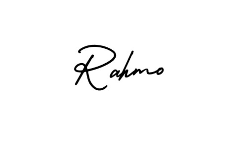 The best way (AmerikaSignatureDemo-Regular) to make a short signature is to pick only two or three words in your name. The name Rahmo include a total of six letters. For converting this name. Rahmo signature style 3 images and pictures png