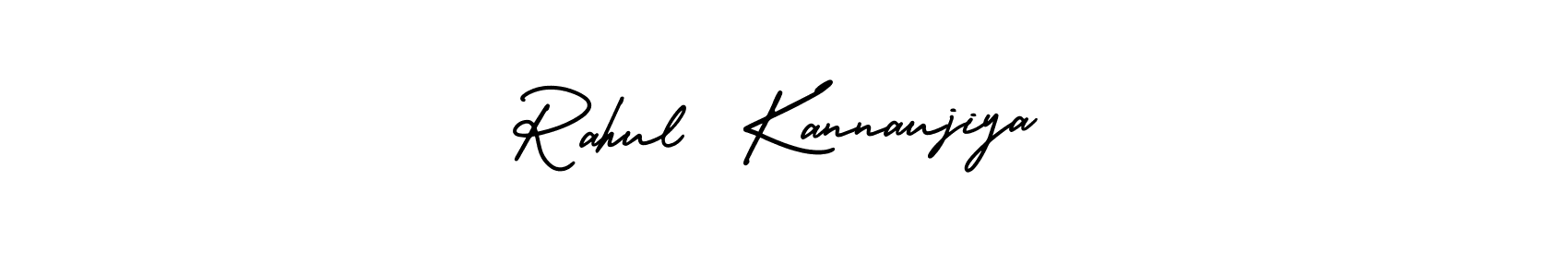 This is the best signature style for the Rahul  Kannaujiya name. Also you like these signature font (AmerikaSignatureDemo-Regular). Mix name signature. Rahul  Kannaujiya signature style 3 images and pictures png